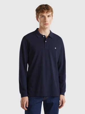 Benetton, Long Sleeve Organic Cotton Polo, size XL, Dark Blue, Men United Colors of Benetton