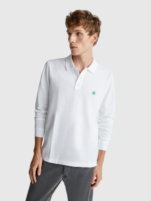 Benetton, Long Sleeve Cotton Polo, Size: XL, White, Men United Colors of Benetton