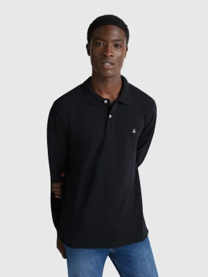 Benetton, Long Sleeve Cotton Polo, Size: XS, Black, Men United Colors of Benetton