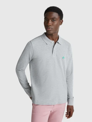 Benetton, Long Sleeve Cotton Polo, Size: XS, Light Gray, Men United Colors of Benetton