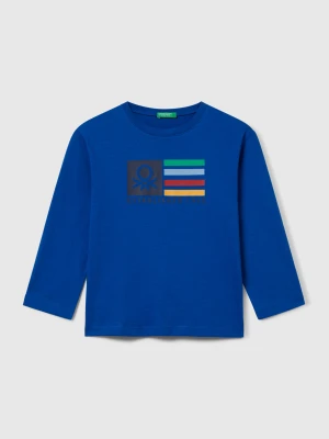 Benetton, Long Sleeve Cotton T-shirt, Size: 104, Bright Blue, Kids United Colors of Benetton