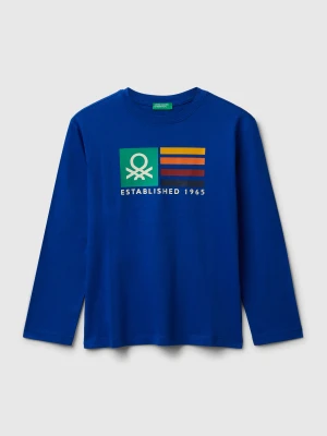 Benetton, Long Sleeve Cotton T-shirt, Size: 3XL, Bright Blue, Kids United Colors of Benetton