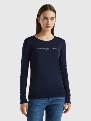 Benetton, Long Sleeve Dark Blue T-shirt In 100% Cotton, size XXS, Dark Blue, Women United Colors of Benetton