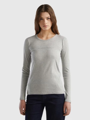 Benetton, Long Sleeve Gray T-shirt In 100% Cotton, size L, Light Gray, Women United Colors of Benetton