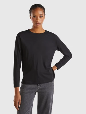 Benetton, Long Sleeve Light Cotton T-shirt, size L, Black, Women United Colors of Benetton