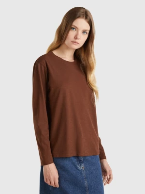 Benetton, Long Sleeve Light Cotton T-shirt, size L, Dark Brown, Women United Colors of Benetton