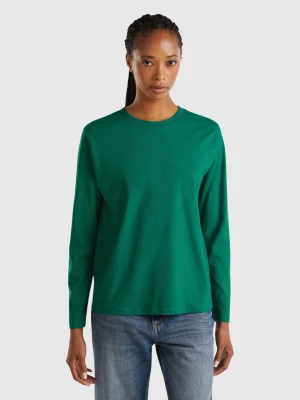 Benetton, Long Sleeve Light Cotton T-shirt, size L, Dark Green, Women United Colors of Benetton