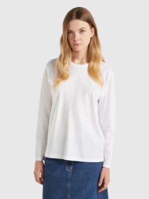 Benetton, Long Sleeve Light Cotton T-shirt, size L, White, Women United Colors of Benetton