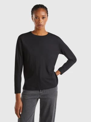 Benetton, Long Sleeve Light Cotton T-shirt, size M, Black, Women United Colors of Benetton