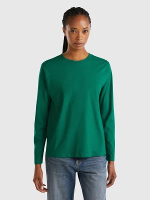 Benetton, Long Sleeve Light Cotton T-shirt, size M, Dark Green, Women United Colors of Benetton