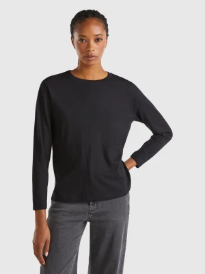 Benetton, Long Sleeve Light Cotton T-shirt, size XS, Black, Women United Colors of Benetton