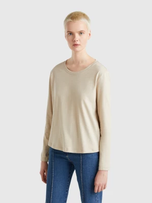 Benetton, Long Sleeve Light Cotton T-shirt, size XXS, Beige, Women United Colors of Benetton