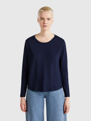 Benetton, Long Sleeve Light Cotton T-shirt, size XXS, Dark Blue, Women United Colors of Benetton