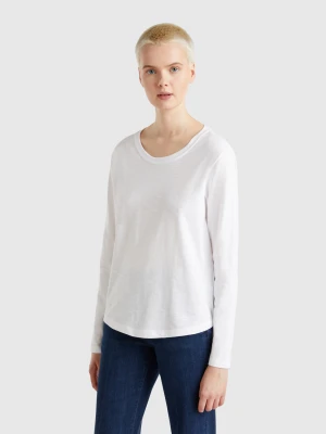 Benetton, Long Sleeve Light Cotton T-shirt, size XXS, White, Women United Colors of Benetton