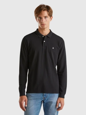 Benetton, Long Sleeve Organic Cotton Polo, size XS, Black, Men United Colors of Benetton