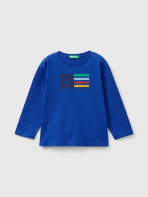 Benetton, Long Sleeve Organic Cotton T-shirt, size 104, Bright Blue, Kids United Colors of Benetton