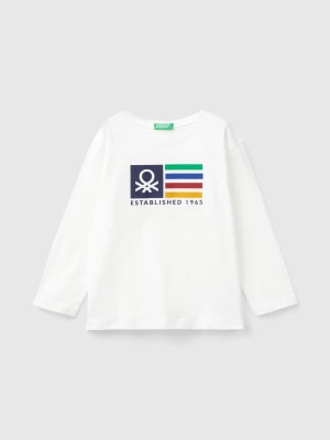 Benetton, Long Sleeve Organic Cotton T-shirt, size 104, Creamy White, Kids United Colors of Benetton