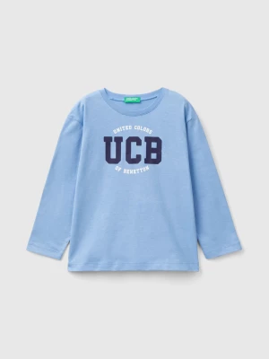 Benetton, Long Sleeve Organic Cotton T-shirt, size 104, Light Blue, Kids United Colors of Benetton