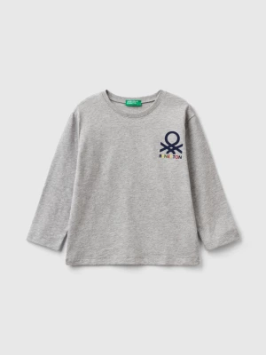 Benetton, Long Sleeve Organic Cotton T-shirt, size 104, Light Gray, Kids United Colors of Benetton