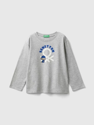 Benetton, Long Sleeve Organic Cotton T-shirt, size 104, Light Gray, Kids United Colors of Benetton