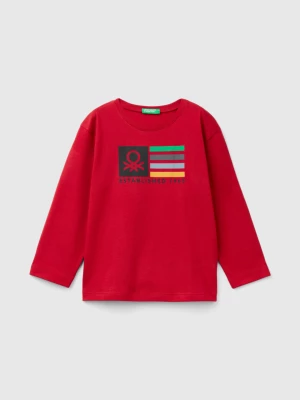 Benetton, Long Sleeve Organic Cotton T-shirt, size 104, Red, Kids United Colors of Benetton