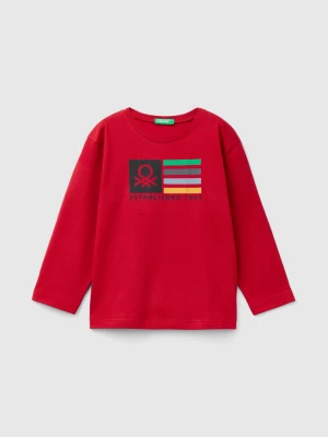 Benetton, Long Sleeve Organic Cotton T-shirt, size 104, Red, Kids United Colors of Benetton