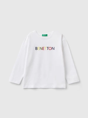 Benetton, Long Sleeve Organic Cotton T-shirt, size 104, White, Kids United Colors of Benetton