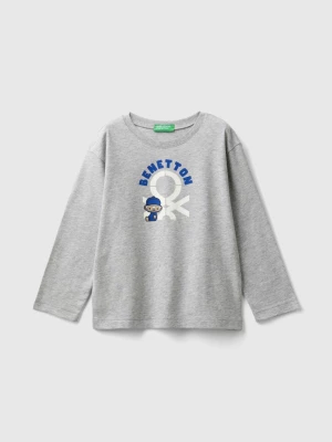 Benetton, Long Sleeve Organic Cotton T-shirt, size 110, Light Gray, Kids United Colors of Benetton