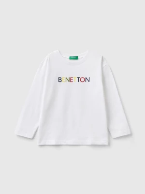Benetton, Long Sleeve Organic Cotton T-shirt, size 110, White, Kids United Colors of Benetton