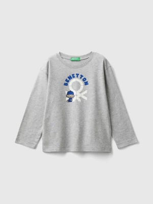 Benetton, Long Sleeve Organic Cotton T-shirt, size 116, Light Gray, Kids United Colors of Benetton