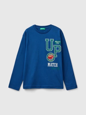 Benetton, Long Sleeve Organic Cotton T-shirt, size 2XL, Blue, Kids United Colors of Benetton