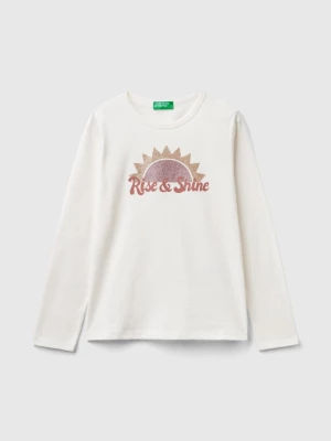 Benetton, Long Sleeve Organic Cotton T-shirt, size 2XL, Creamy White, Kids United Colors of Benetton