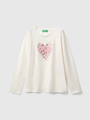 Benetton, Long Sleeve Organic Cotton T-shirt, size 2XL, Creamy White, Kids United Colors of Benetton