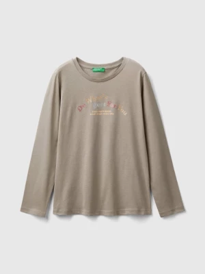 Benetton, Long Sleeve Organic Cotton T-shirt, size 2XL, Dove Gray, Kids United Colors of Benetton