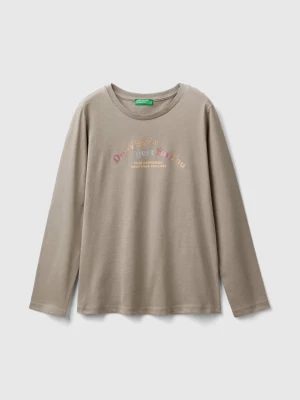 Benetton, Long Sleeve Organic Cotton T-shirt, size 2XL, Dove Gray, Kids United Colors of Benetton