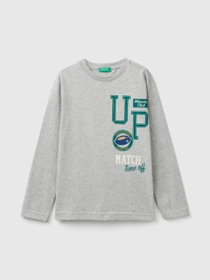 Benetton, Long Sleeve Organic Cotton T-shirt, size 2XL, Light Gray, Kids United Colors of Benetton