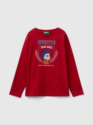 Benetton, Long Sleeve Organic Cotton T-shirt, size 2XL, Red, Kids United Colors of Benetton