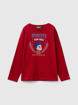 Benetton, Long Sleeve Organic Cotton T-shirt, size 2XL, Red, Kids United Colors of Benetton