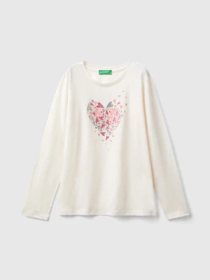 Benetton, Long Sleeve Organic Cotton T-shirt, size 3XL, Creamy White, Kids United Colors of Benetton