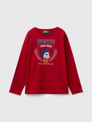 Benetton, Long Sleeve Organic Cotton T-shirt, size 3XL, Red, Kids United Colors of Benetton