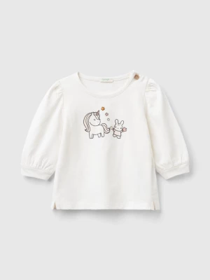 Benetton, Long Sleeve Organic Cotton T-shirt, size 62, Creamy White, Kids United Colors of Benetton
