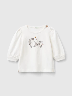 Benetton, Long Sleeve Organic Cotton T-shirt, size 74, Creamy White, Kids United Colors of Benetton