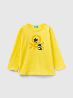 Benetton, Long Sleeve Organic Cotton T-shirt, size 82, Yellow, Kids United Colors of Benetton