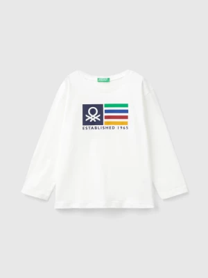 Benetton, Long Sleeve Organic Cotton T-shirt, size 90, Creamy White, Kids United Colors of Benetton