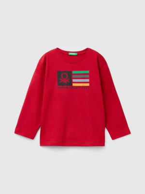 Benetton, Long Sleeve Organic Cotton T-shirt, size 90, Red, Kids United Colors of Benetton