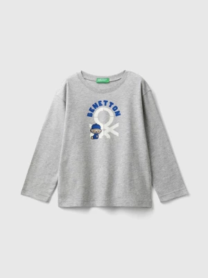 Benetton, Long Sleeve Organic Cotton T-shirt, size 98, Light Gray, Kids United Colors of Benetton