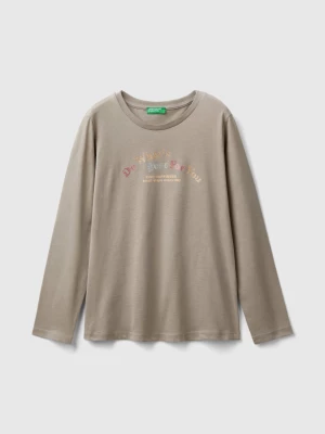 Benetton, Long Sleeve Organic Cotton T-shirt, size L, Dove Gray, Kids United Colors of Benetton