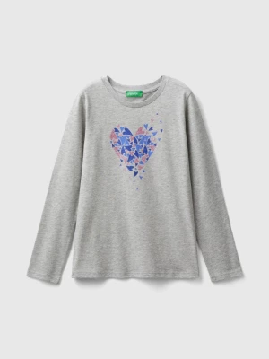 Benetton, Long Sleeve Organic Cotton T-shirt, size L, Light Gray, Kids United Colors of Benetton