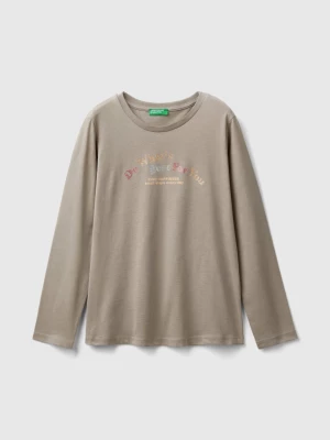 Benetton, Long Sleeve Organic Cotton T-shirt, size M, Dove Gray, Kids United Colors of Benetton