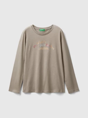 Benetton, Long Sleeve Organic Cotton T-shirt, size M, Dove Gray, Kids United Colors of Benetton